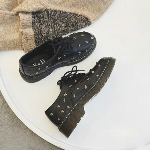 Women Flats shoes retro College Wind round buckle thick crust muffin shoes doll shoes Leather shoes Sweet scarpe donna X14-70