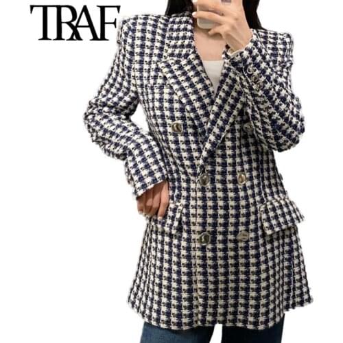ZHENBAILI European Womens Clothing 2021 Spring Houndstooth Double Breasted Chunky Suit Vintage Office Lady Jacket Coat