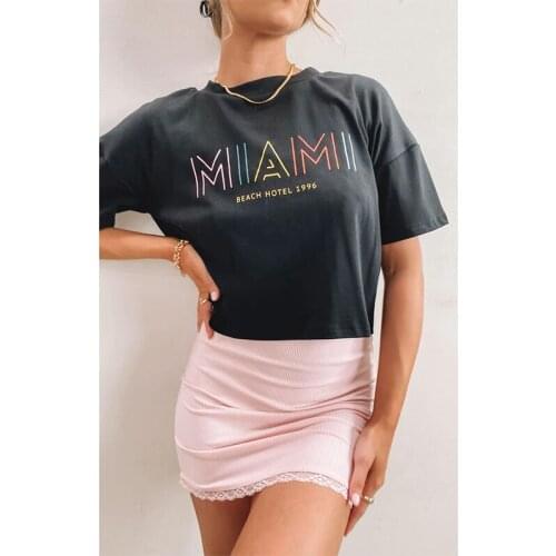 Женские футболки Miami Cropped Tee Blk t-shirt mulher dames kleren футболки винтажные женские футболки women clothing tops 2021