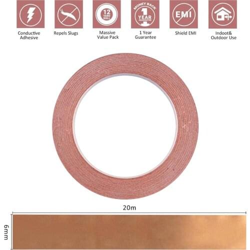 1 Roll 6MM X 20M Single Conductive Copper Foil Tape Strip Adhesive High Temperature Tape