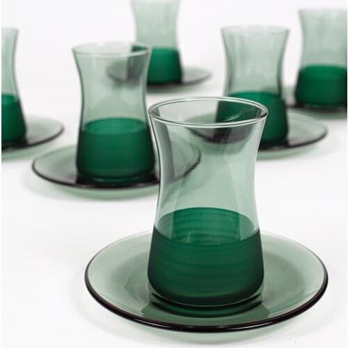 12 Pieces/6 Person Green Brush Effect Design Traditional Turkish Teacups Modern Design Tea Cups Great Quality