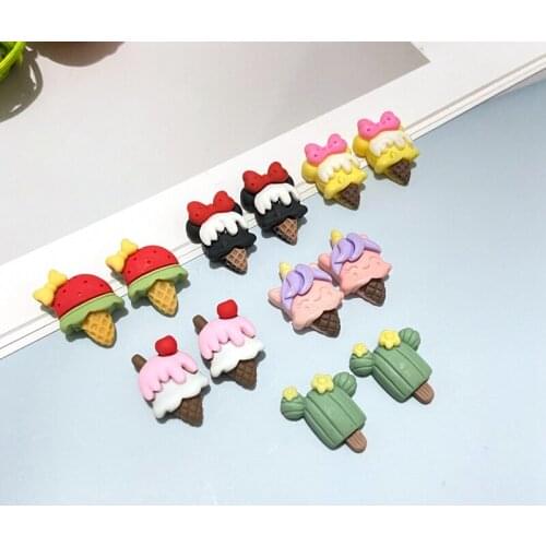12Pcs Summer Cute New Resin Cartoon Animal Ice Cream Flat Back Cabochons Scrapbooking DIY Jewelry Craft Decoration Accessories