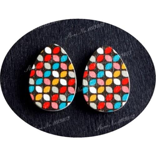 13x18mm Geometry Tear Drop Shape Painted Wood Laser Cut Cabochon to make DIY Rings, Earrings, Brooch, Necklace pendant