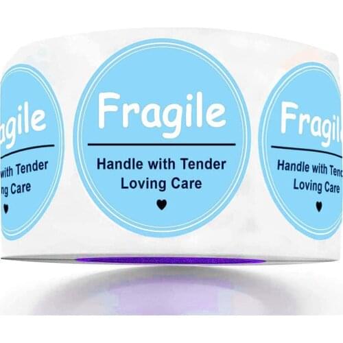 2" Cute Blue Fragile Hand with Love Shipping Sticker for Personal Gift Bag Envelope Gift Jewelry Bag and Mailing Packages