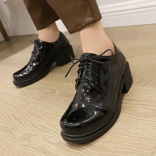 2021 New Arrival Autumn Pu Leather Women Pumps Thick Heels Square Toe Ladies Shoes Fashion Casual Shoes Size33-43