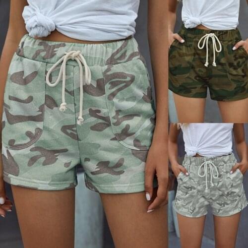 2021 Summer New Casual Loose Womens Shorts Camouflage Printing Shorts Women Fashion Drawstring Pocket Comfortable Shorts Female