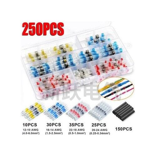 250 PCS Solder Seal Wire Connectors Kit, Heat Shrink Butt Connectors, Waterproof and Insulated Electrical Wire Terminals