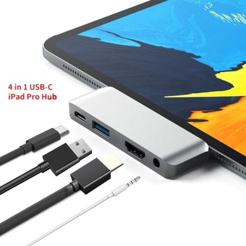 4-in-1 Multi-Function For Ipad Pro Hub Type C To HDMI AUX USB Pd Hub Adapter 3.5mm Headphone Jack PD Charging Converter Dropship