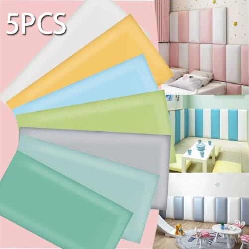 5PCS Anti-collision Wall Stickers 3D Self-adhesive Foam Wall Stickers DIY Room Decor Background Wallpaper Home Decor