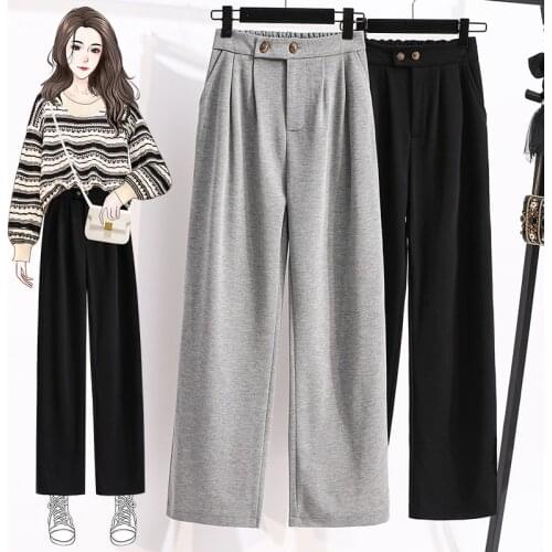 5Xl Black Grey Wide-Legged Female Oversize Plus Large Size High Waist Woman Pants Autumn Winter WomenS Clothing Panty 2020 0645