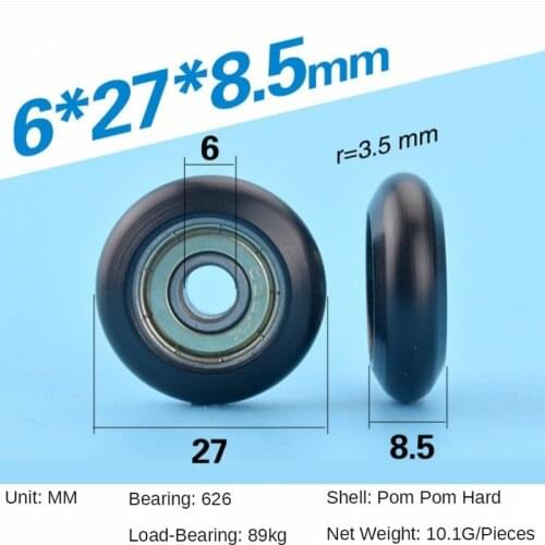 6 * 27 * 8.5mm embedded bearing pulley package plastic bearing pulley windows small wheel nylon POM pulley R type timing pulley
