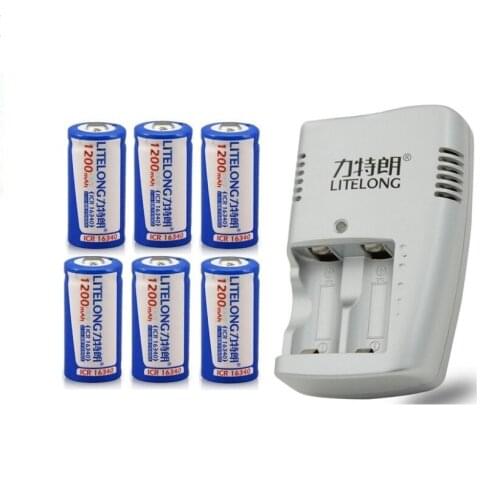 6pcs LITELANG 1200mAh 3.7v CR123A rechargeable LiFePO4 battery lithium battery with charger