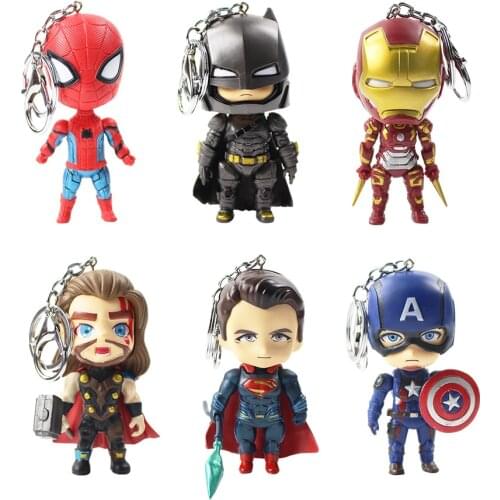6pcs/lot Marvel Avengers Keychain Spiderman Iron man Thor Captain America Pendant PVC Action Figure Model Toy