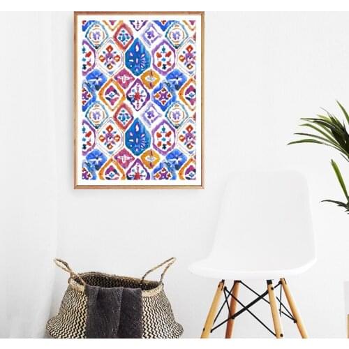 Abstract Watercolor Bohemian Wall Art Canvas Painting Ikat Posters And Prints Wall Picture for Living Room Home Boho Wall Decor