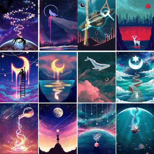 Moon Diamond Painting 5D Diy Landscape Cross Stitch Starry Sky Mosaic Digital Sticker Diamond Embroidery Inlaid Room Decoration