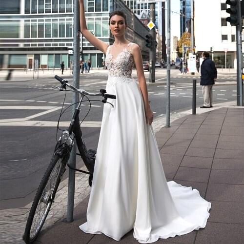 Booma High quality Gowns Wedding Dress Boho 2020 Lace Appliques with Chiffon Bride Dresses Suknie Slubne Plus size custom