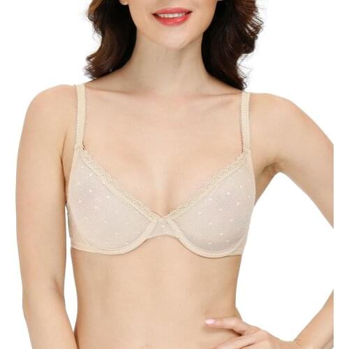 New Women Lace Hollow Lingerie Mesh See Through Bra Transparent Unlined Underwire Strength Bras A B C D DD E DDD F Cups