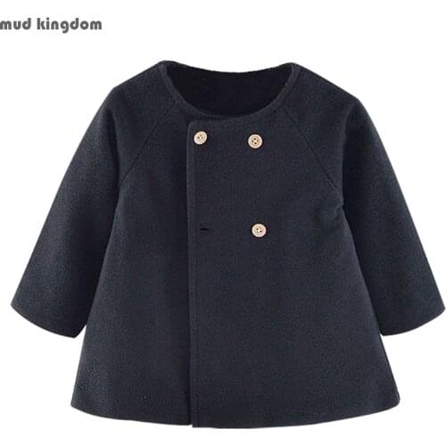 Mudkingdom Baby Girls Coats Long Sleeve Solid Button O-Neck Fashion Baby Clothing Girl Winter Coats