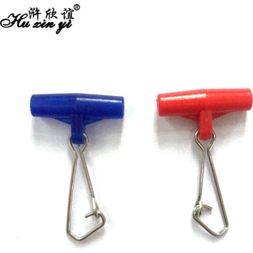 HXY 15pcs Red Blue Plastic Head Swivel With Hooked Snap Fishing Sinker Slide Swivels For Braid Fishing Line Slider