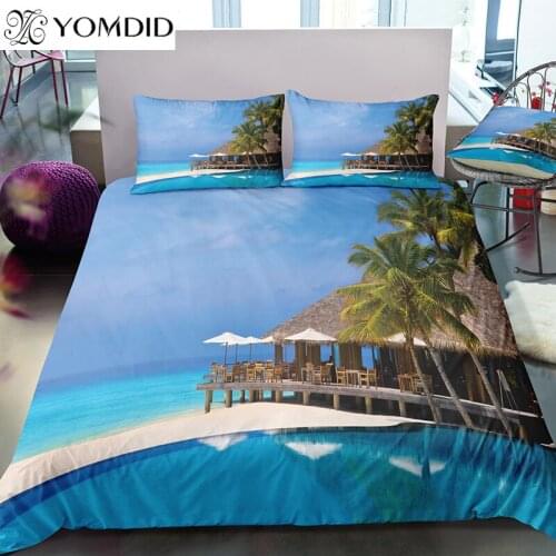 3D Reactive Printing Bedding Set Sea Holiday Scenery Print Duvet Cover Set Bedclothes With Pillowcase Home Bedroom Decoration