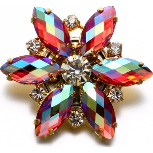 Red Discolored Rhinestone Style Snowflake Shape Charms 18mm Snap Button Jewelry For Snap Bracelet Snaps Jewelry KZ0481c