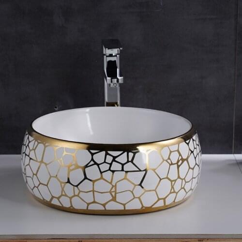 Above Counter Basin Round Electroplating Wash Basin European Style Art Basin Bathroom Hotel Wash Basin Ceramic Basin