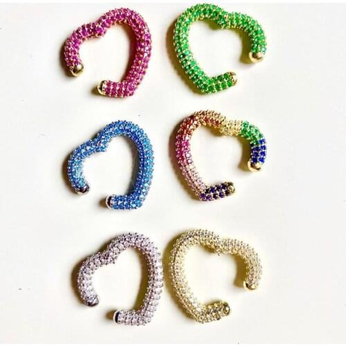 Micro pave cz heart earring 1 piece colorful cubic zirconia cz clip on earring no piercing ear cuff