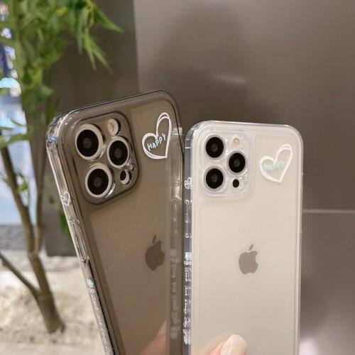 Cute Simple Clear Love Heart Korean Phone Case For iPhone 12 11 Pro Max Xr X Xs Max 7 8 Puls SE 2020 Cases Soft Silicone Cover