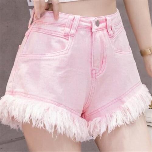 Fashion Denim Shorts Female Tassel Burrs High Waist Wide-leg Shorts 2021 New Summer Cowboy Shorts Plus Size A-line Hot Pants