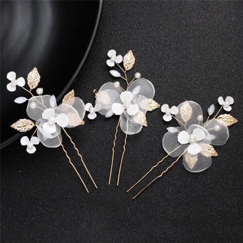 Fashion Bridal Floral Hair Pins Clip Handmade Wedding Hair Jewelry Piece Gold Leaf Women Hairpins