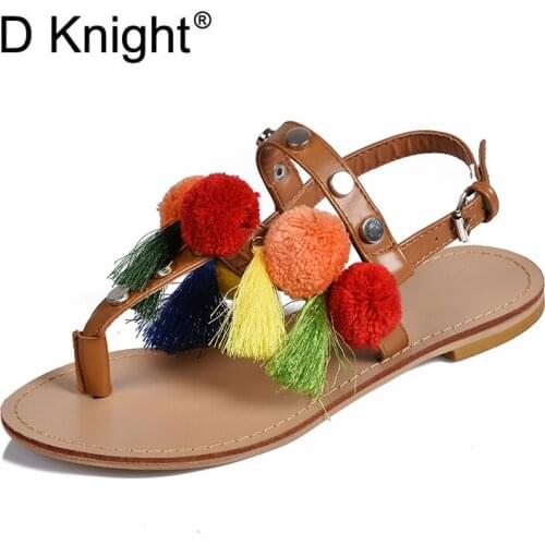 Fashion Tassel Rivet Decoration Women Flat Bohemia Sandals Ladies Casual Flip Flops Size 35-40 Female Gladiator Summer Sandals