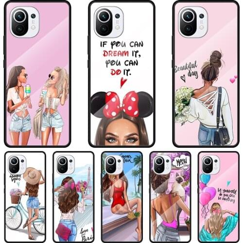 Fashion Mom Dad Baby Girl Tempered Glass Cover For Xiaomi MI 11 Ultra 11i 10T 9T Note 10 Lite CC9E CC9 Pro Phone Case