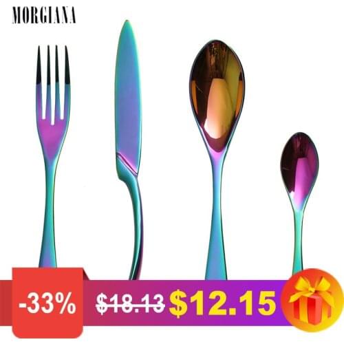 MORGIANA 4 Pcs/Set Western Cutlery Set 304 Stainless Steel Dinnerware Set Rainbow Kitchen Knife Fork Tableware Set