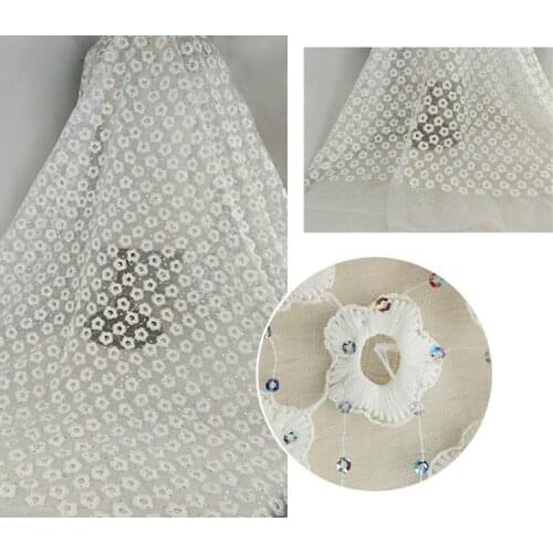 New style organza cotton thread embroidery color sequin embroidery mesh sequin dress material