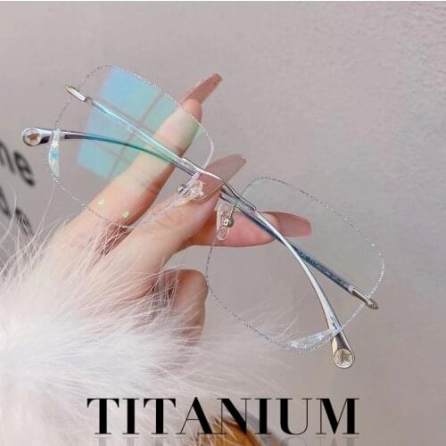 Oversized Women Rimless Reading Glasses Prescription Eyeglasses Titanium Female Frameless Big Size Lens Customizable Diopter CYL