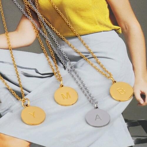Letter Necklace Initial Necklace Stainless Steel Letter Disc Pendant Necklaces For Women Gold Silver Color Name Choker Necklace