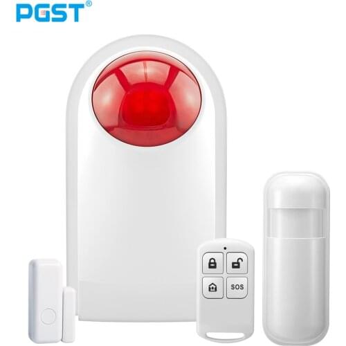 PGST Wireless Siren Indoor Flashing Alarm Sensor for 433MHz Home Security Alarm System Connect with Remote Control