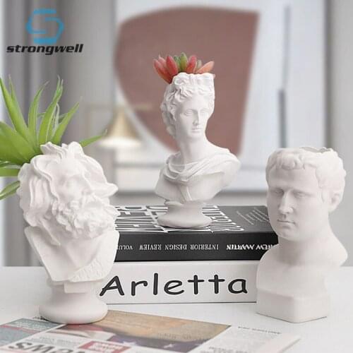Strongwell Abstract Plaster Artist Sculpture Creative Mini Figurines Pen Holder Flower Aarrangement Home Decoration Plants Pots