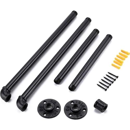 Industrial Pipe Multipurpose Iron Space Saving Rustic Clothes Rack Easy Install Hanging Shelf Garment 2 Base Wall Mounted Black