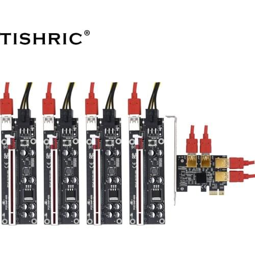 TISHRIC Golden PCIE PCI-E Riser Card 1 to 4 USB 3.0 Multiplier Hub PCI Express 1X to 16X Adapter For Bitcoin ETH Mining Miner