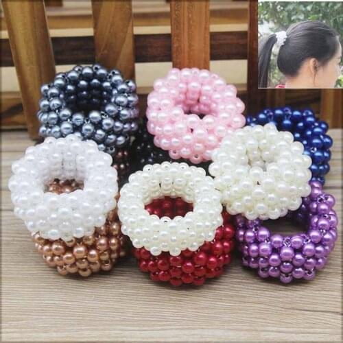 Multi color Women Girls Full Pearls Elastic Hair Bands Ponytail Holder Elegant Rubber Bands Scrunchie Fashion Hair Accessories