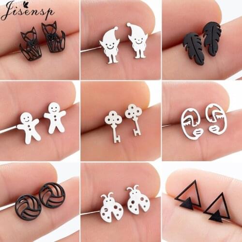 Lovely Small Earring Punk Black Stainless Steel Stud Earrings for Women 2021 Simple Key Snowman Volleyball Earing Kids Orecchini