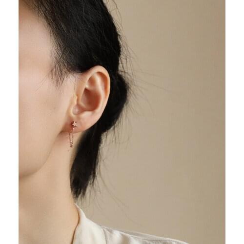 Star Chain Earrings 925 Sterling Silver Tiny Star Stud Delicate Dangle Earrings For Women Girls Trendy Cute Fashion Jewelry