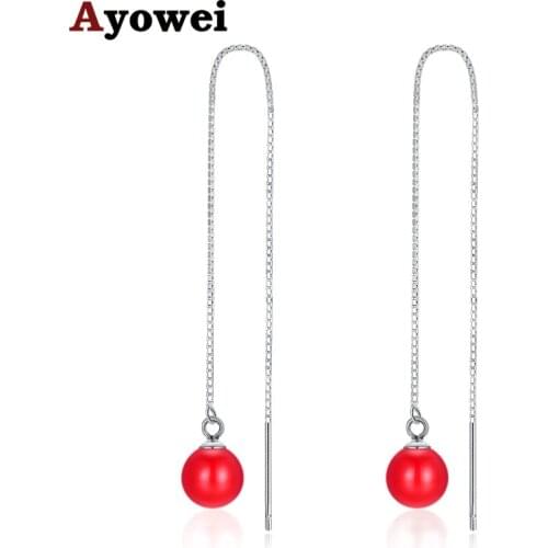 Anniversary Real Jewelry 925 Red Pearl Round Earrings Girl Party Gift Sterling Silver fashion Jewelry 2.2G SE21A