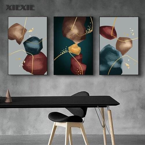 Modern Abstract Posters Golden Foil Bright Stone Canvas Painting Wall Art Poster and Prints Nordic Decoration for Living Room
