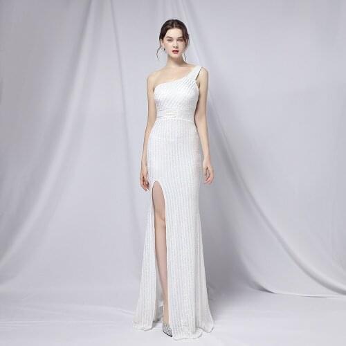 Vintage Heavy Craft Colorful Beads Trumpet One Shoulder Long Prom Dress Party Backless High Slit Sequined Formal Evening Gown