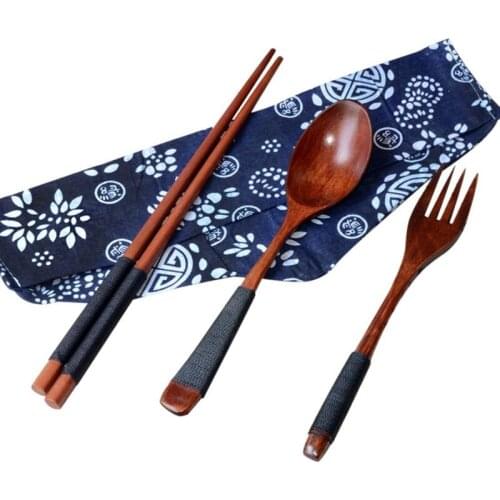 Japanese Vintage Wooden Chopsticks Spoon Fork Tableware 3Pcs Set New Gift Western Tableware Wood Fork Spoon Dessert Fruit Serv