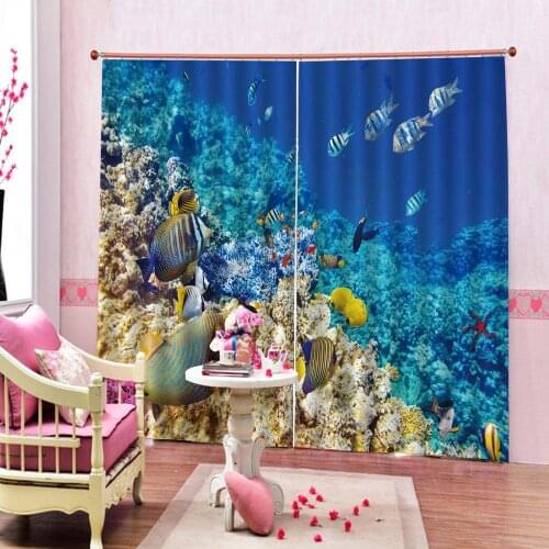 Photo Custom Underwater World Curtain Fish And Coral For Childrens room Bedroom Blackout Drapes Decor Sets 2 Panels With Hooks