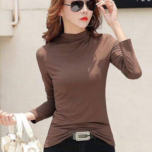 Woman Tshirts Modal Turtleneck Womens Loose Long Sleeve T-shirt Top Tops Mujer Camisetas