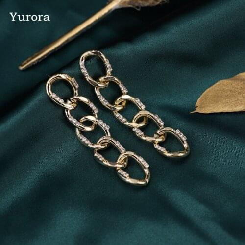 Luxury Gold Plated Cuba Chain Drop Earrings For Women Retro Punk Long Hanging Earrings Charm Party Jewelry Gifts Accessories CZ